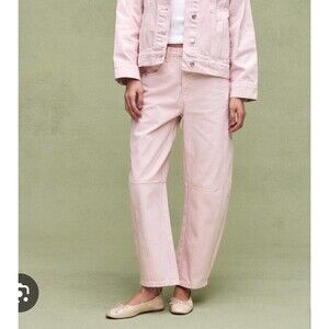 Parke X Stoney Clover Lane Horseshoe Barrel Leg Jeans in Petal Pink Size 25